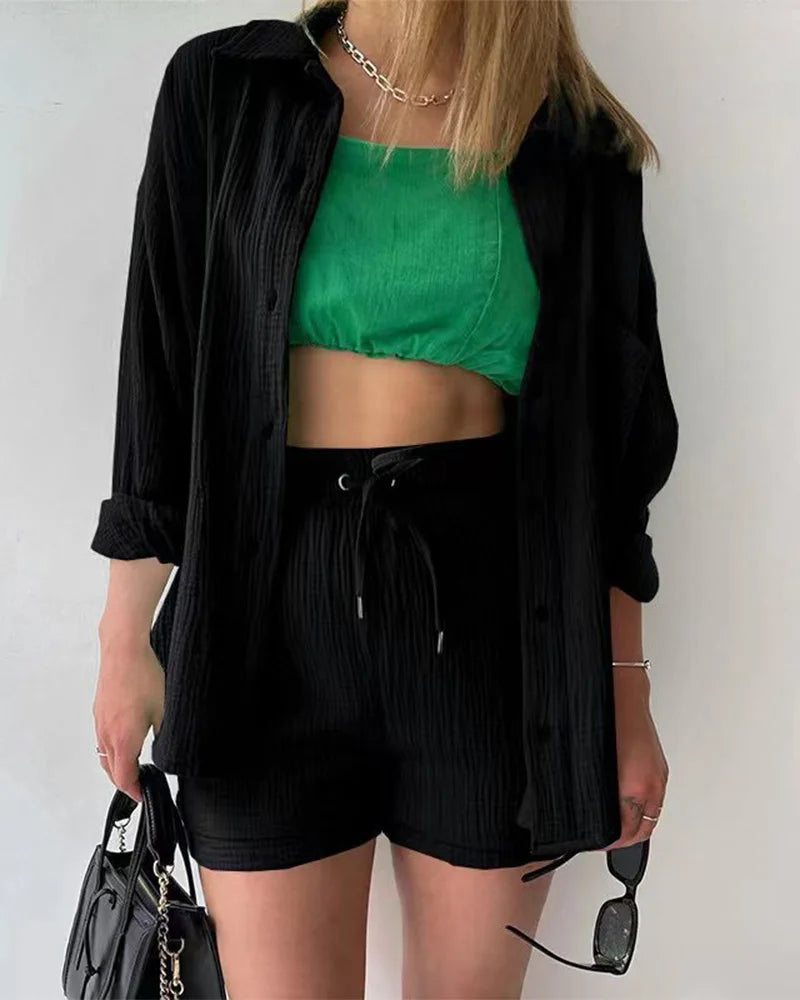 Women's Muslin Button Short Suit Set