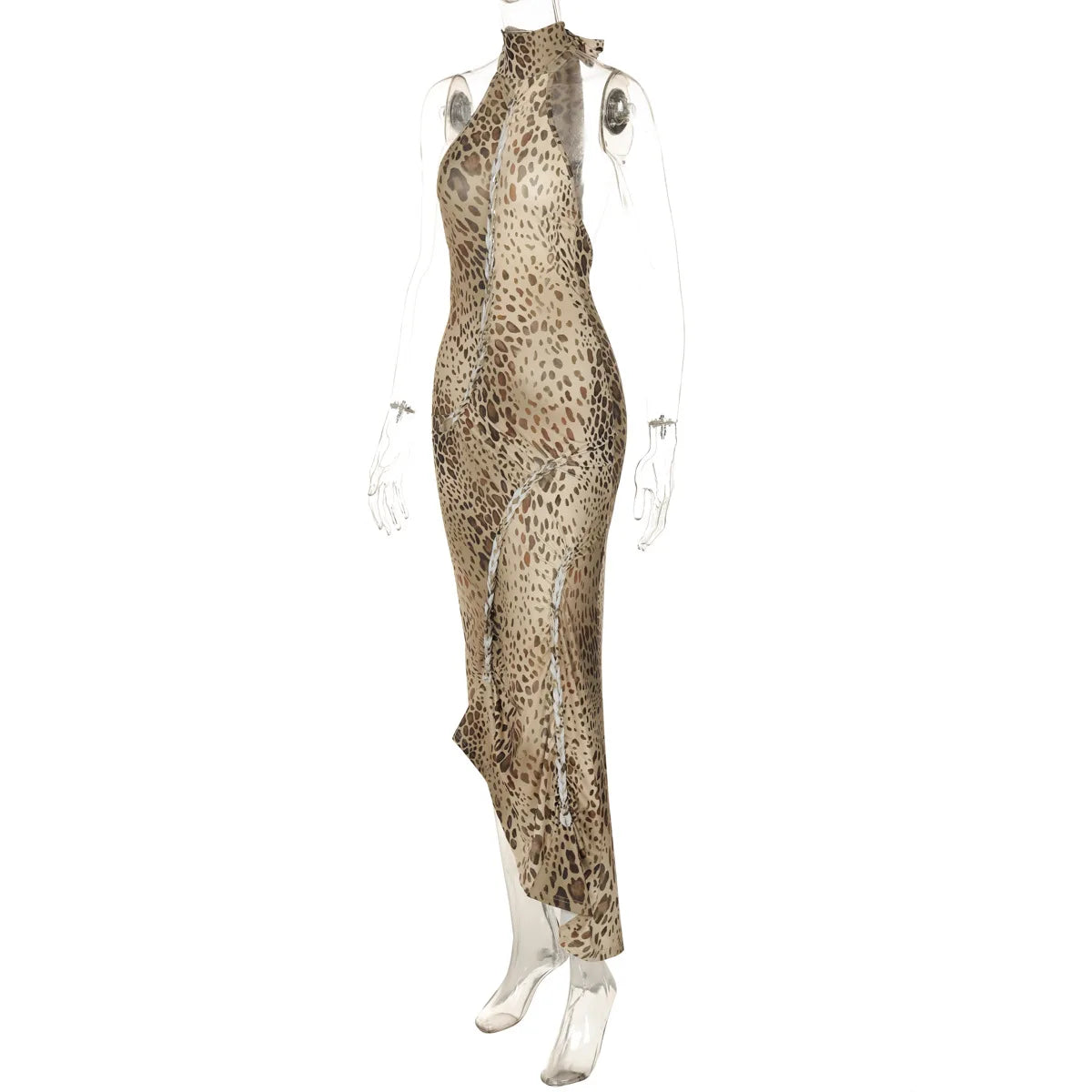 Women's Halter Leopard Bandage Maxi Dress