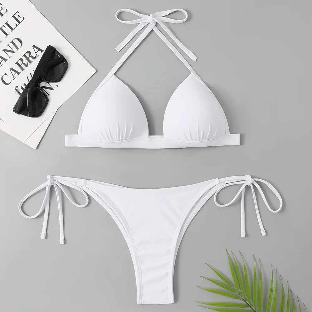 Women's Push-Up Halter Bra Cup Bikini Set