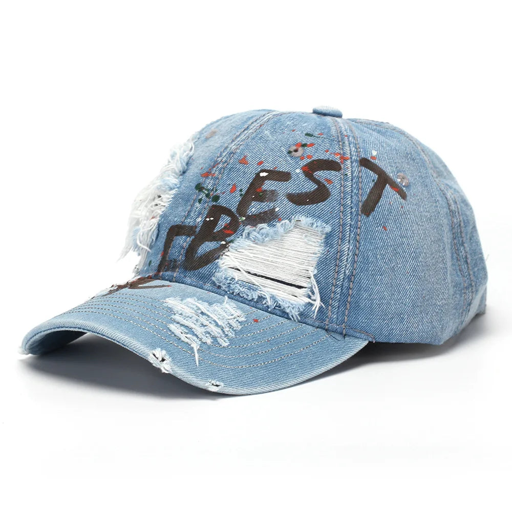 Distressed Letter-Patch Baseball Cap