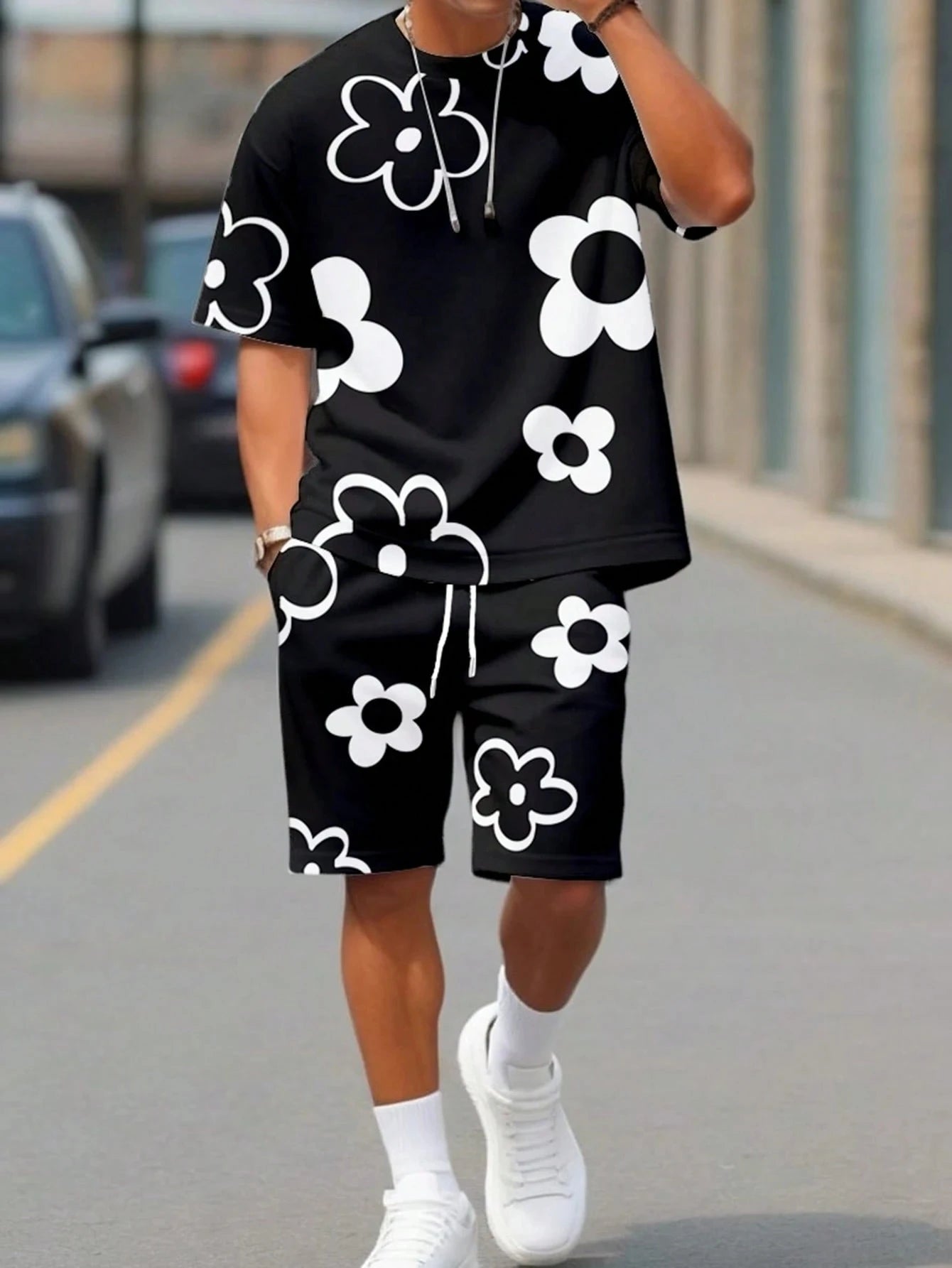 Men's Floral Graphic Tee & Shorts Set