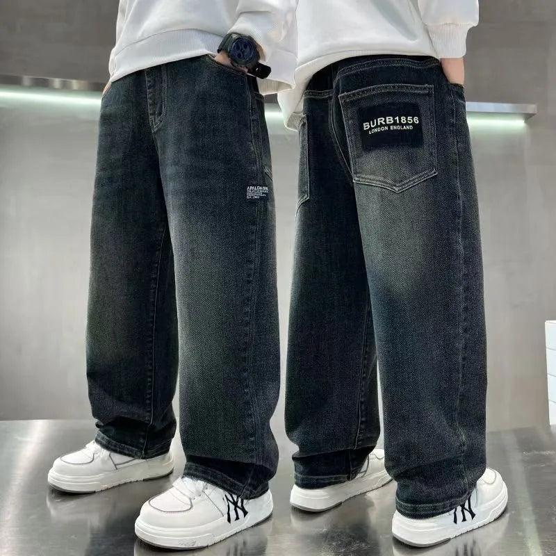 Boys' Fashion Letter Straight Denim Jeans