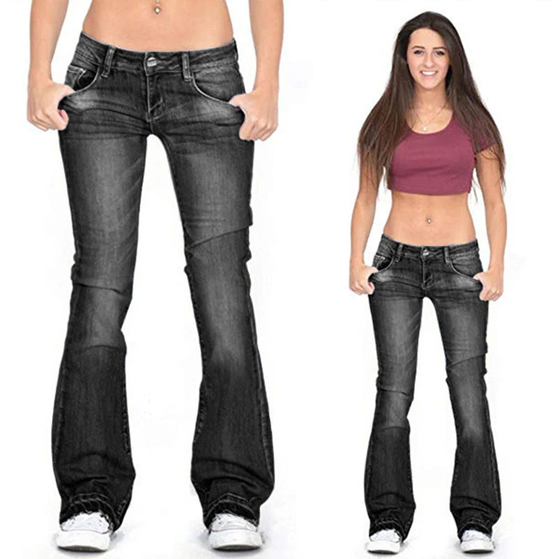Women's Low-Rise Bell Bottom Flare Jeans