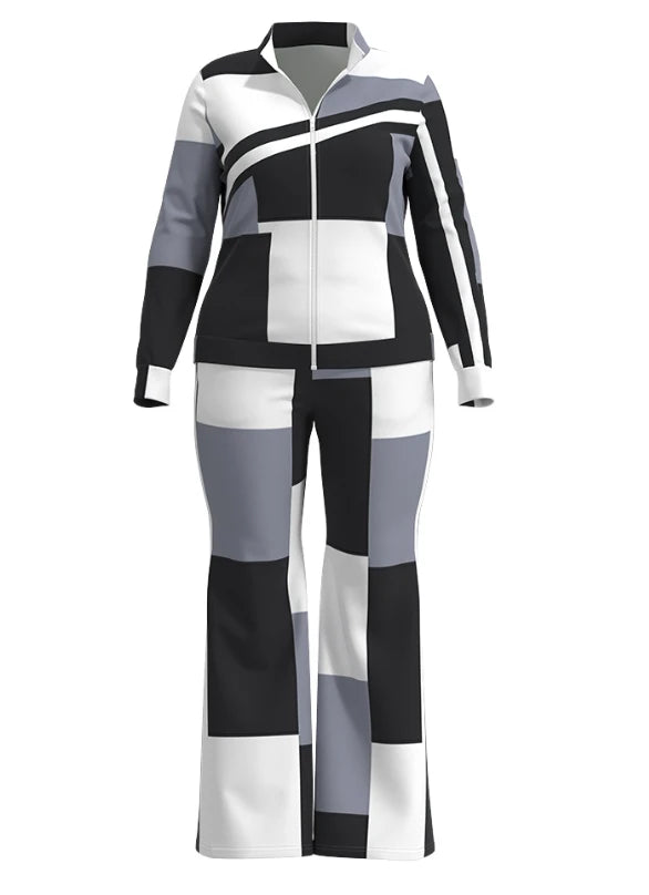 Women's Geometric Print Zip-Up Top & Pants Set