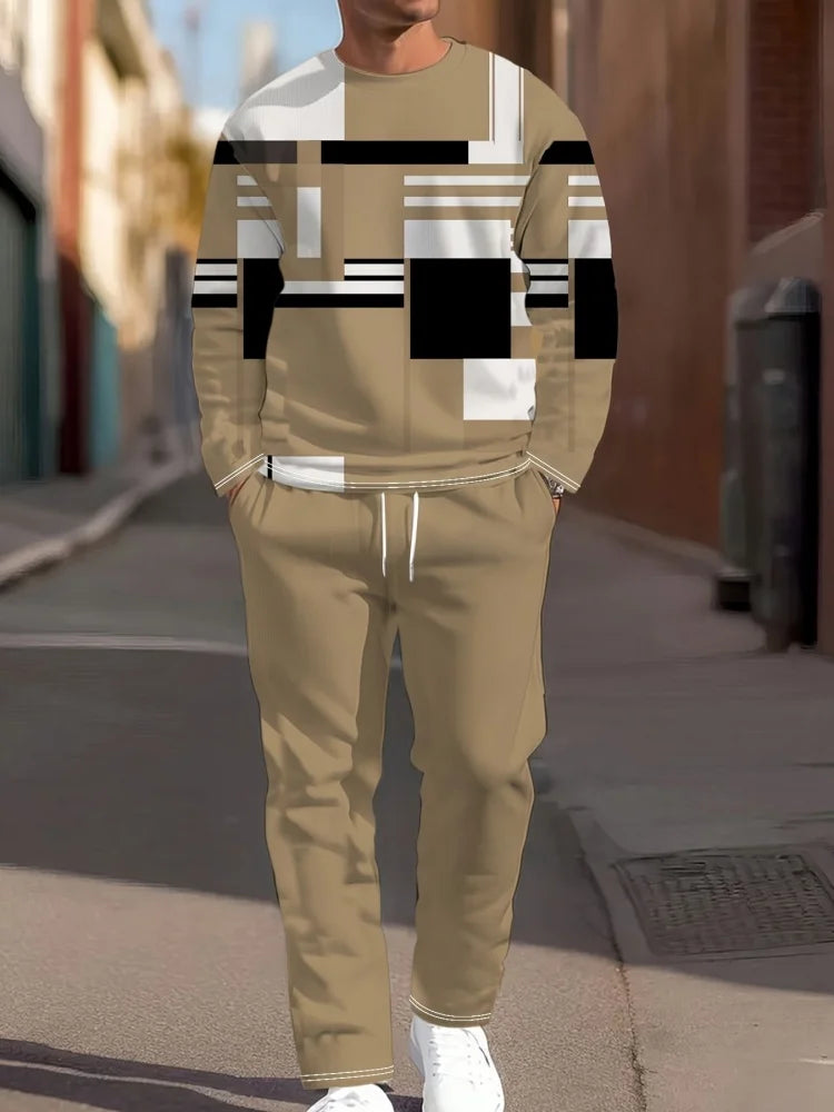 Men's Gradient Print Long-Sleeve & Pants Set