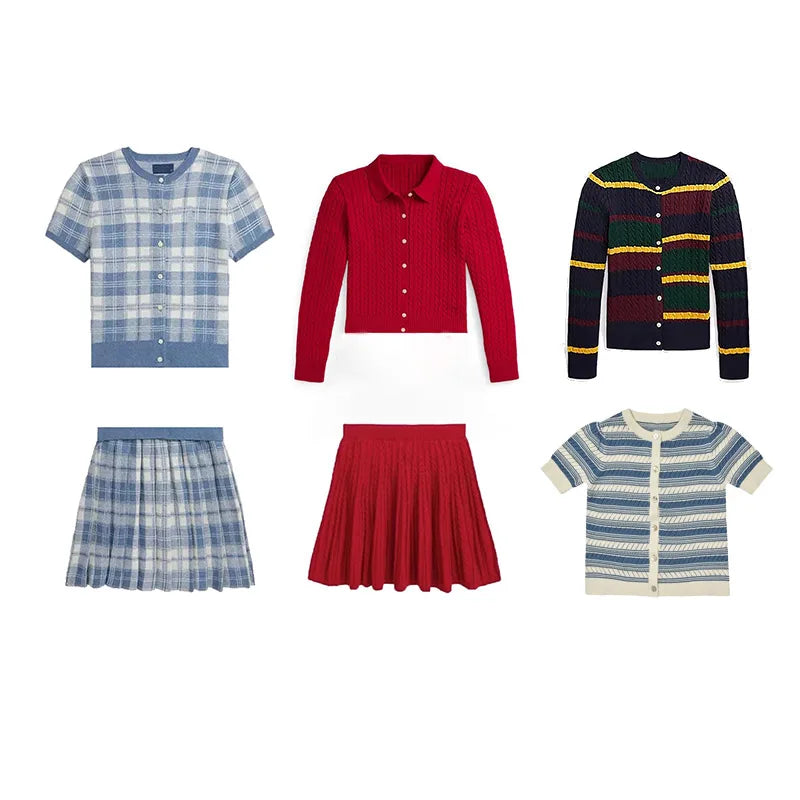 Girls' Colorful Knit Cardigan & Skirt Set