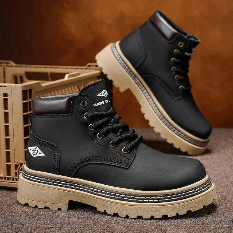 Men's British Workwear Leather Mid-Calf Boots