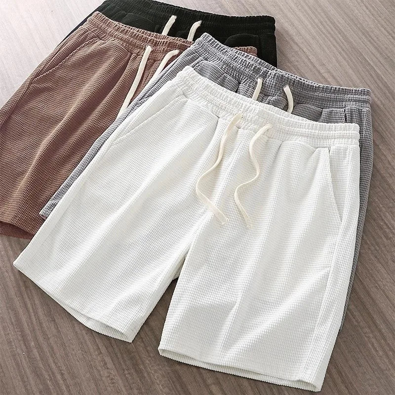 Men's Solid Waffle Drawstring Casual Shorts