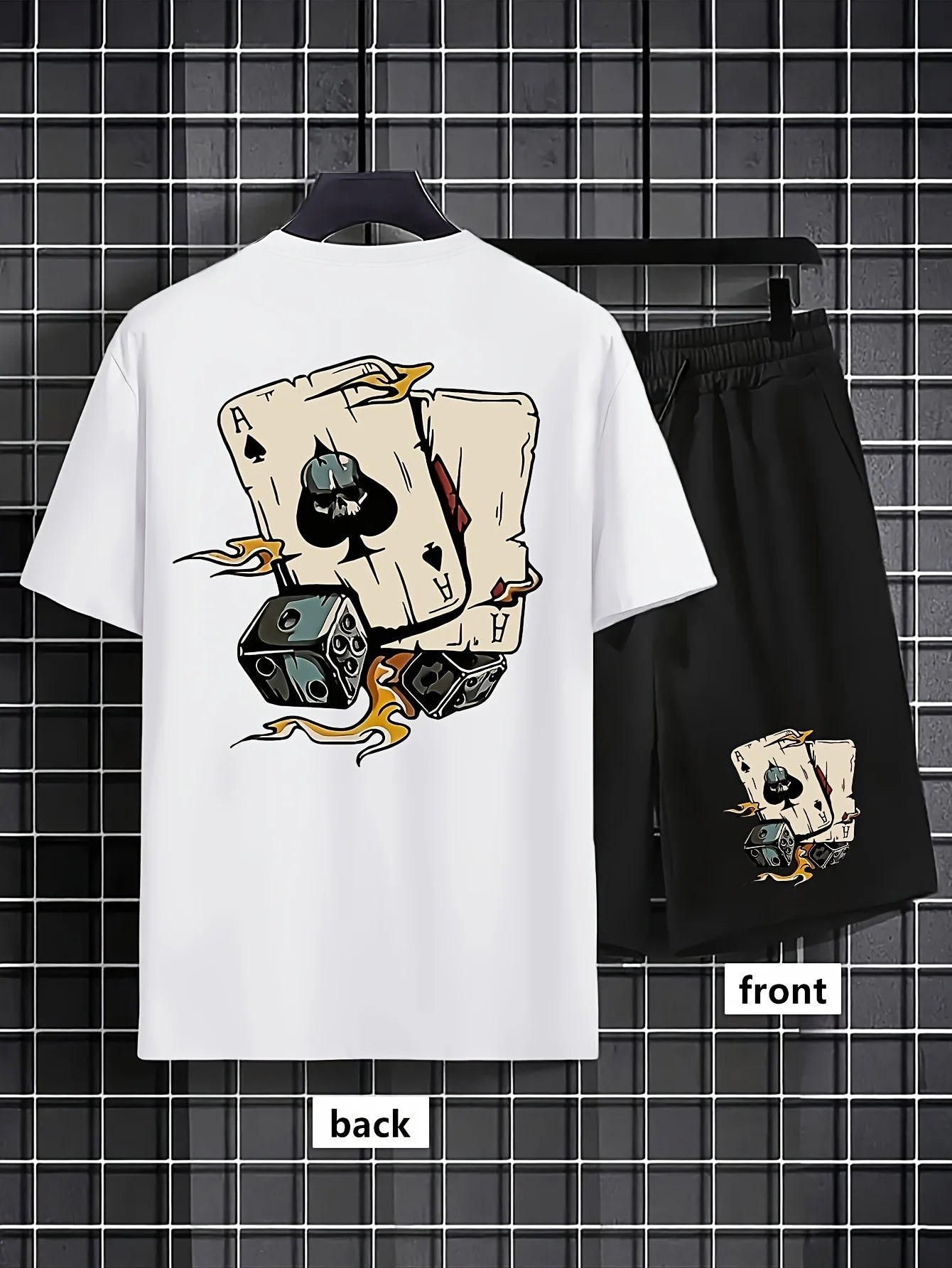 Men's Poker Graffiti Print T-Shirt & Shorts Set