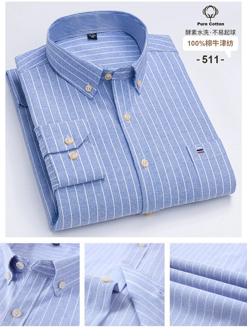 Men's Cotton Oxford Embroidery Dress Shirt