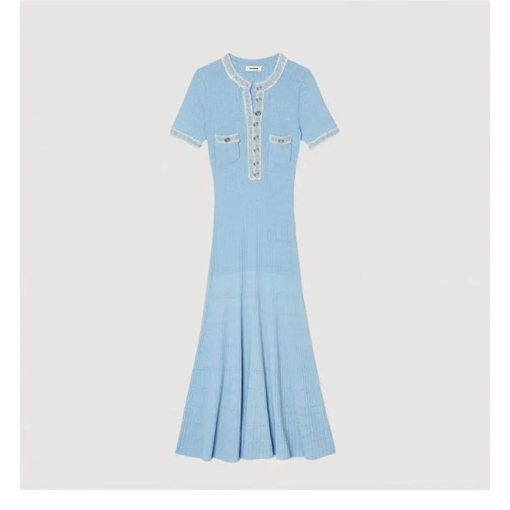 Women's Contrast Knit Bodycon Maxi Dress