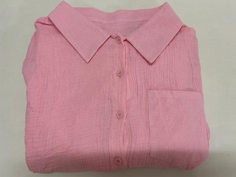 Women's Muslin Button Short Suit Set