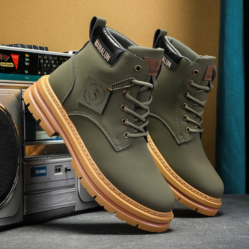Mid-Calf Heavy-Duty Lace-Up Ankle Boots