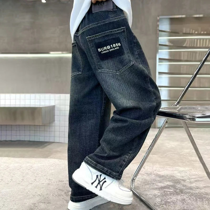 Boys' Fashion Letter Straight Denim Jeans
