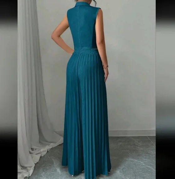 Women's V-Neck Vest & Wide-Leg Pants Set