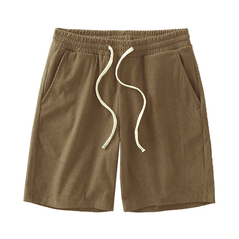 Men's Solid Waffle Drawstring Casual Shorts