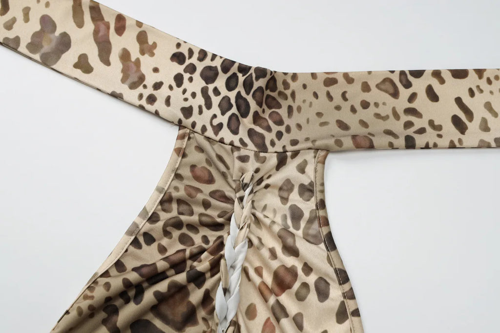 Women's Halter Leopard Bandage Maxi Dress