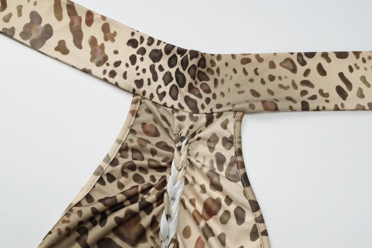 Women's Halter Leopard Bandage Maxi Dress