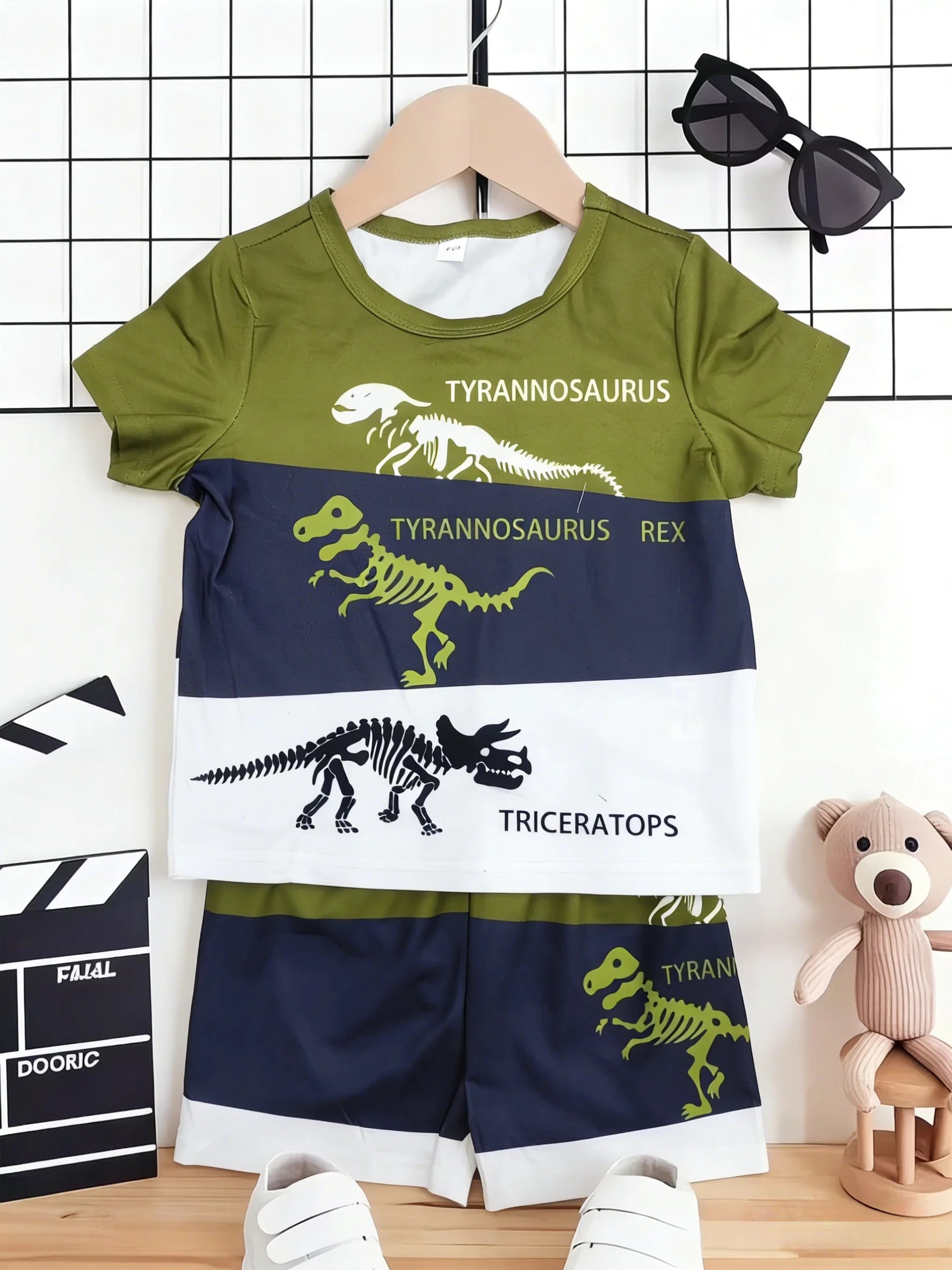 Boys' Dinosaur Skeleton Print T-Shirt & Shorts Set