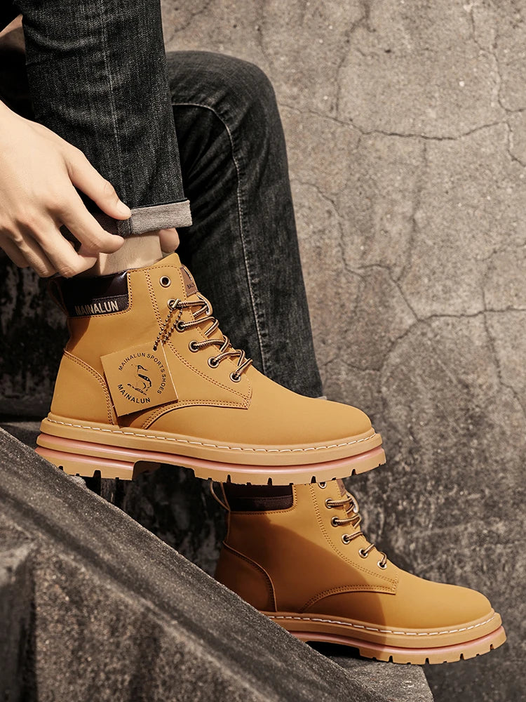 Mid-Calf Heavy-Duty Lace-Up Ankle Boots