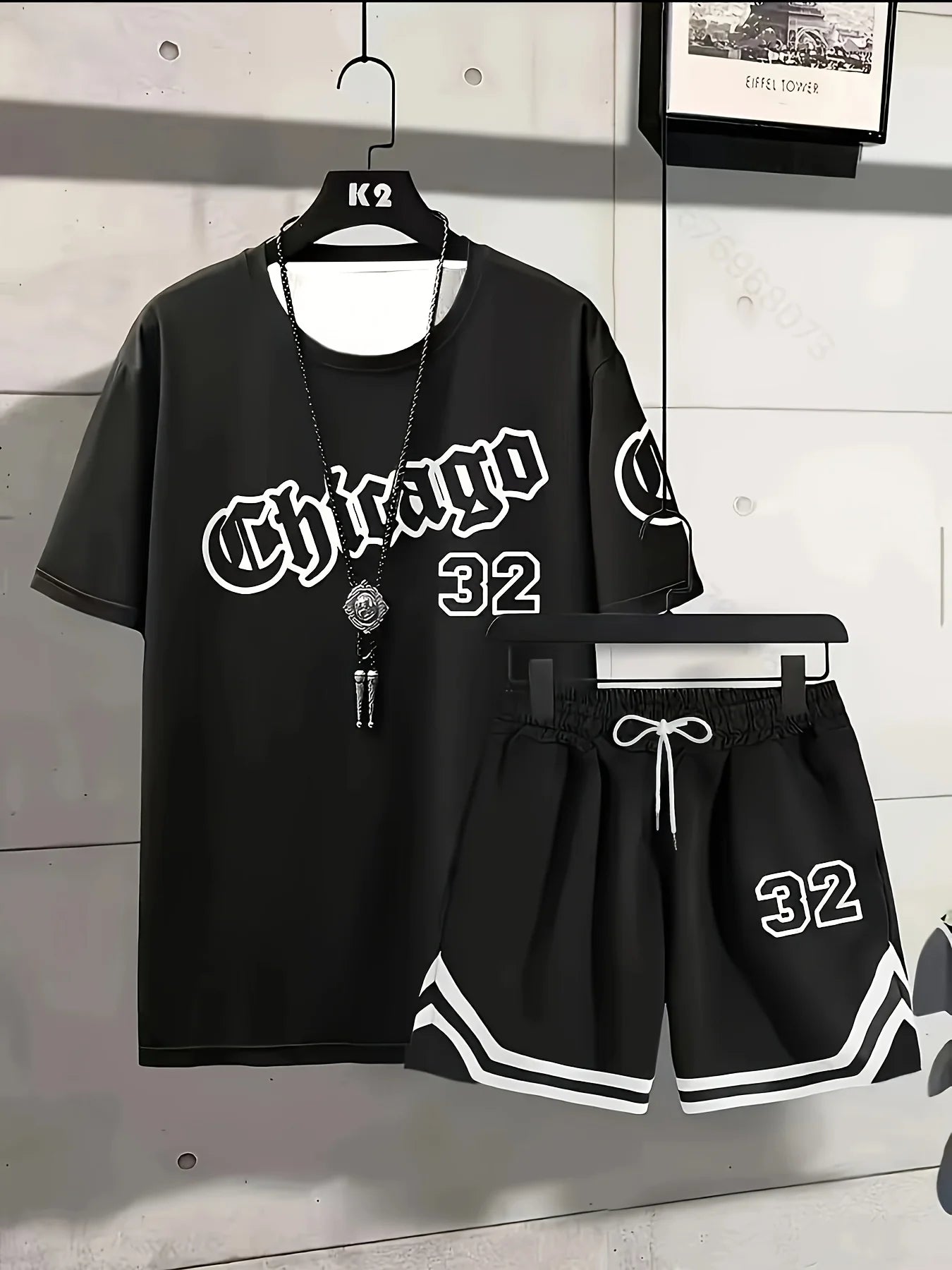 Men's Chicago Print T-Shirt & Shorts Set