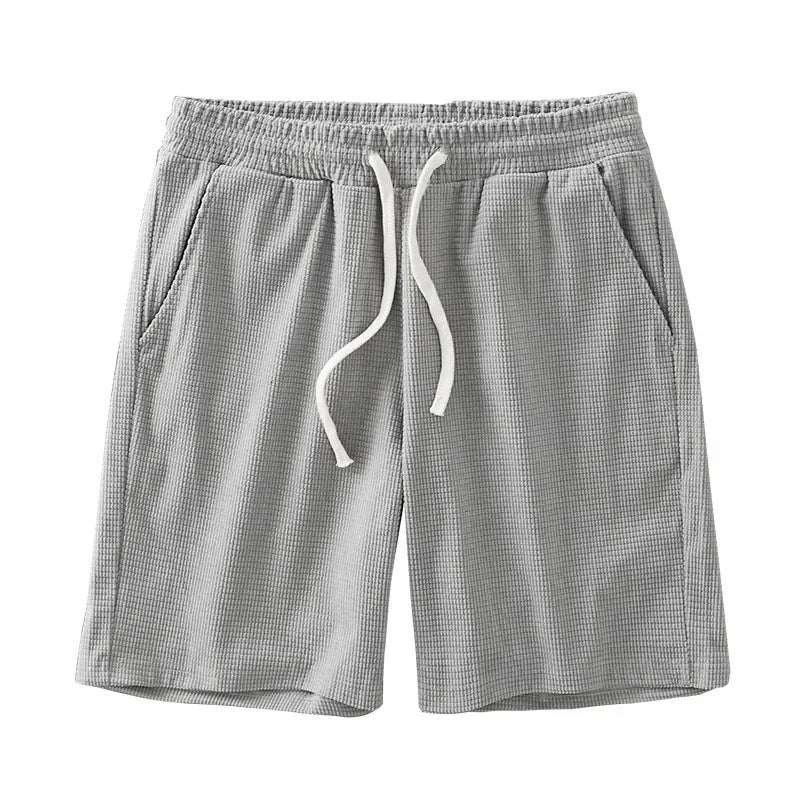 Men's Solid Waffle Drawstring Casual Shorts