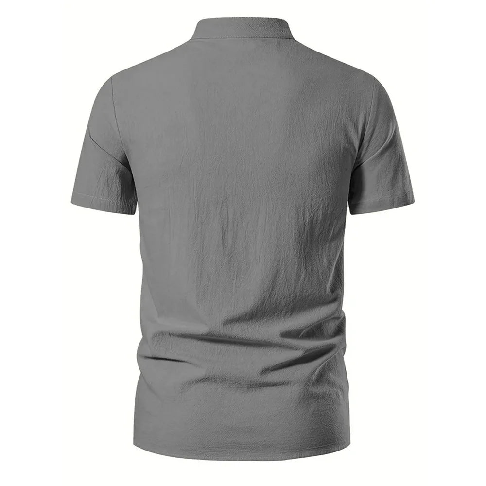 Men's Cotton Linen V-Neck Retro Shirt