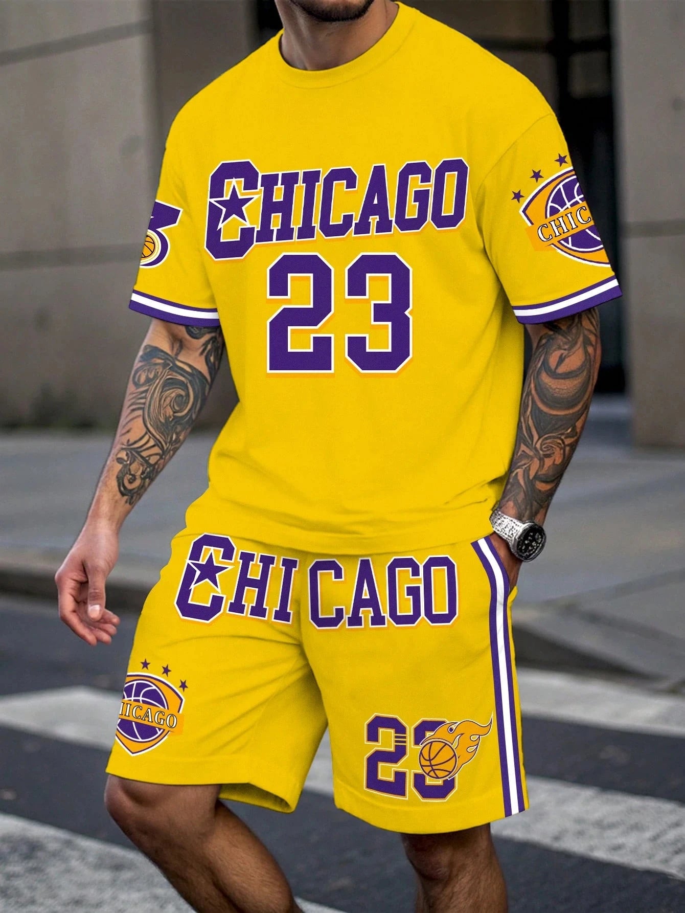 Men's Plus Size Letter Print Sports Set