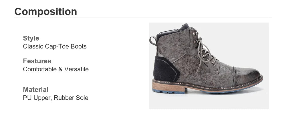 Men's Retro Zip Leather Ankle Boots