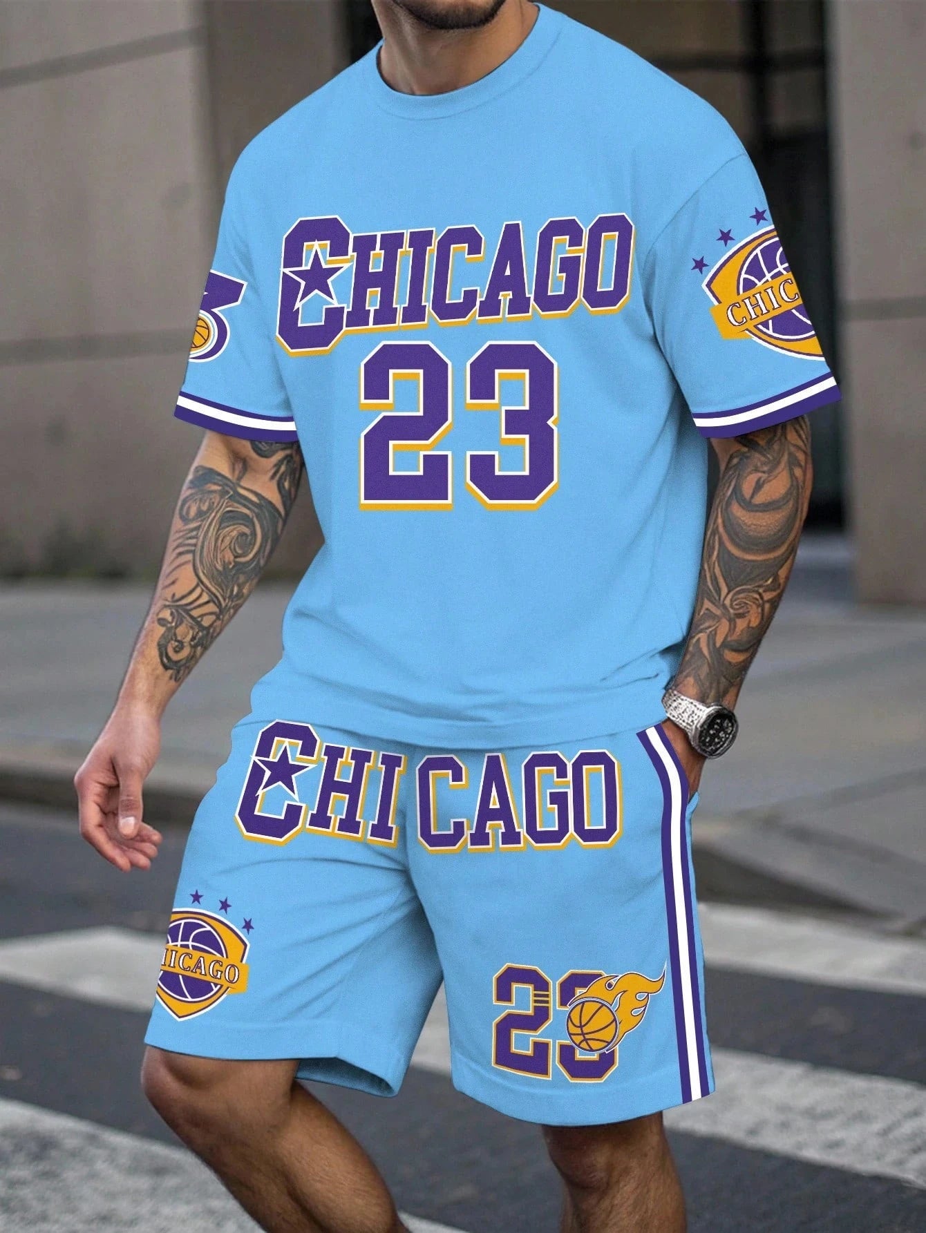 Men's Plus Size Letter Print Sports Set