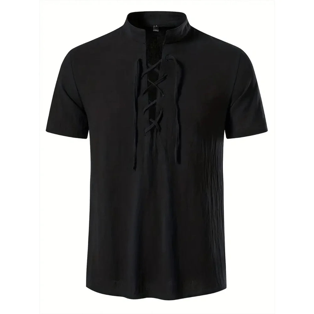 Men's Cotton Linen V-Neck Retro Shirt