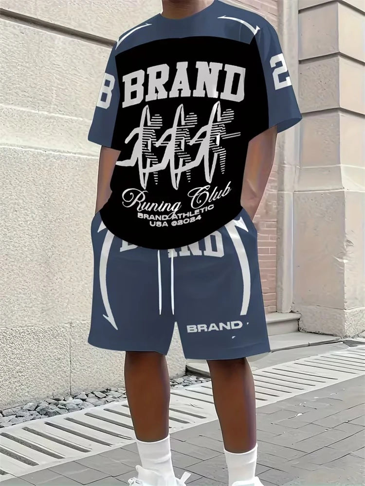 Men's 3D Riding Print T-Shirt & Shorts Set