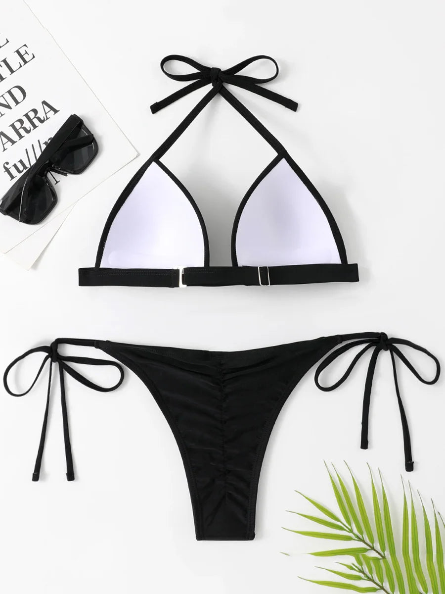 Women's Push-Up Halter Bra Cup Bikini Set