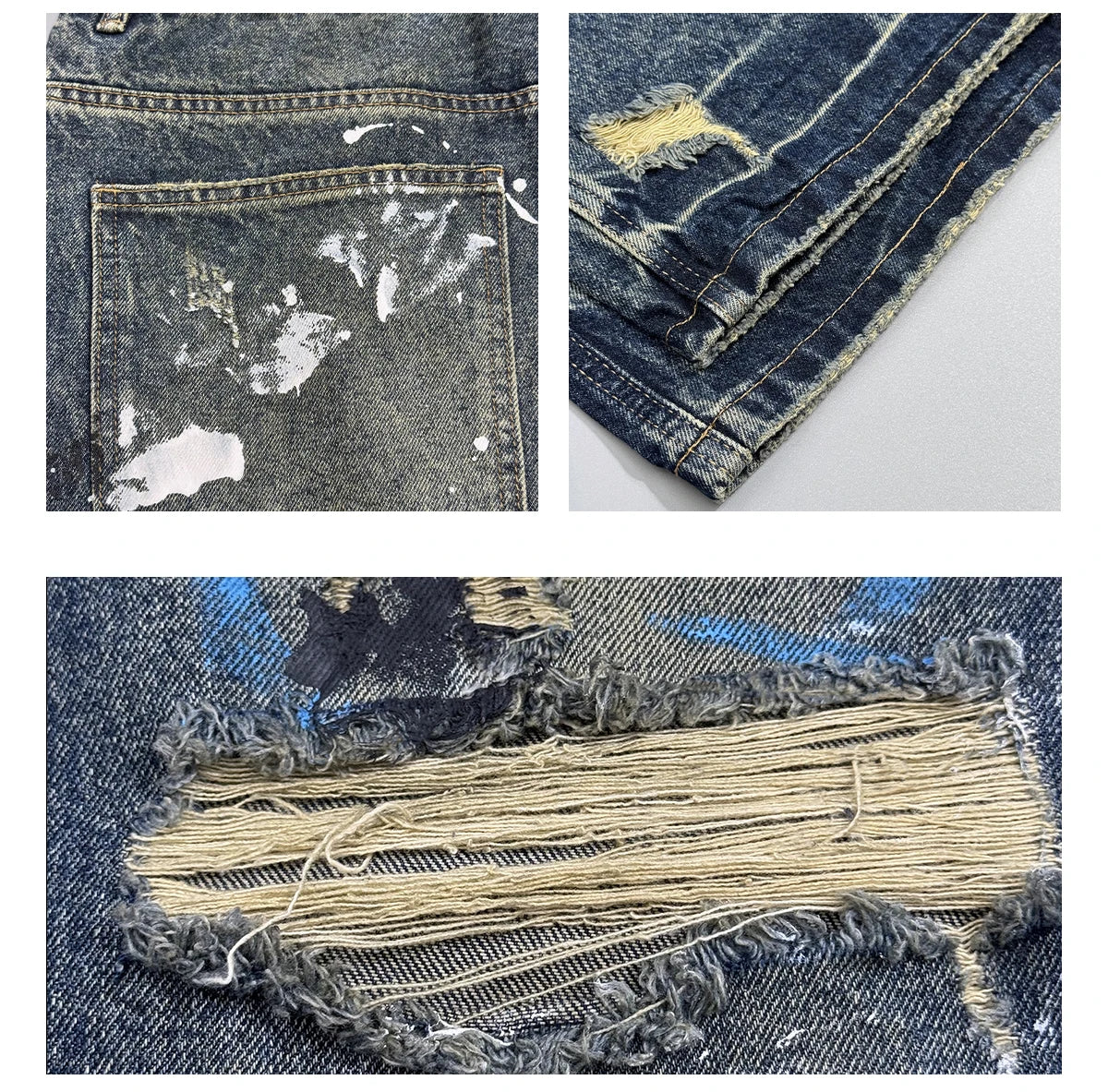 Men's Korean Graffiti Washed Ripped Baggy Jeans