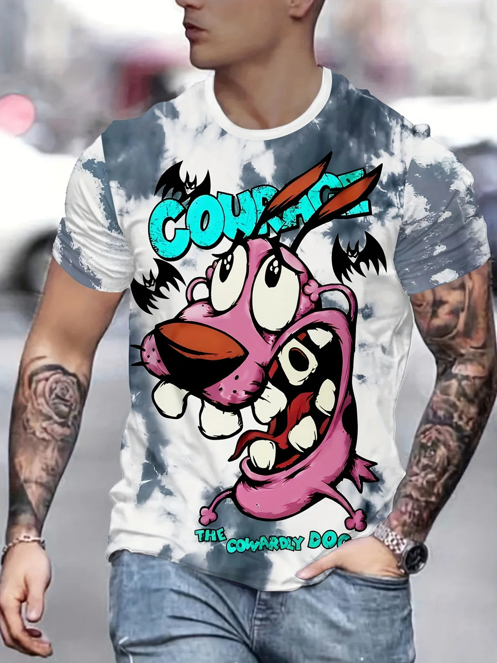 Men's 3D Cartoon Dog Print Casual T-Shirt