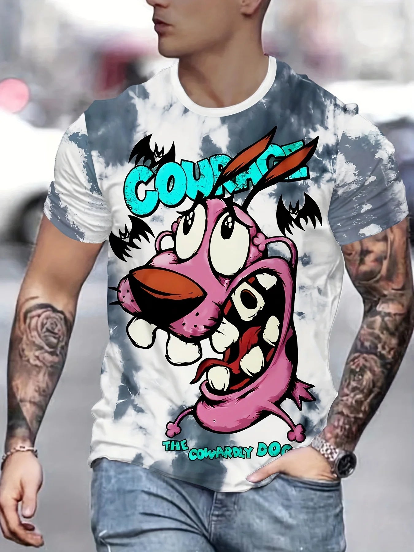 Men's 3D Cartoon Dog Print Casual T-Shirt