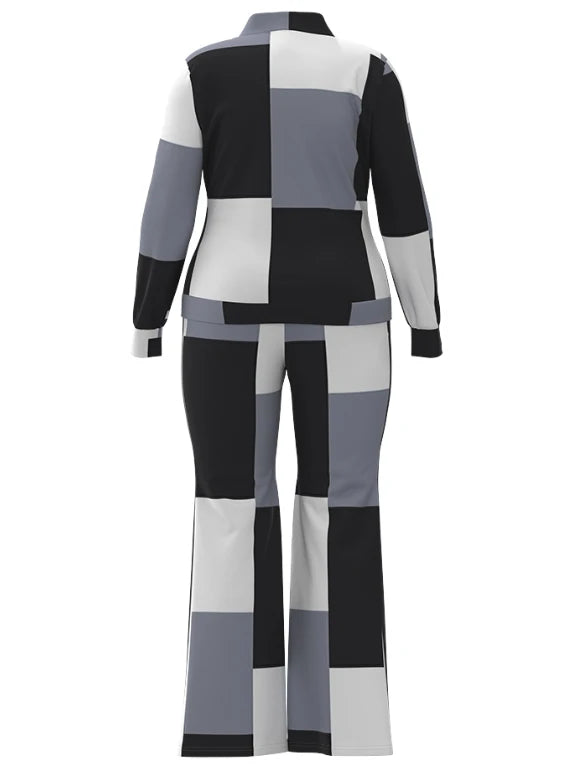Women's Geometric Print Zip-Up Top & Pants Set
