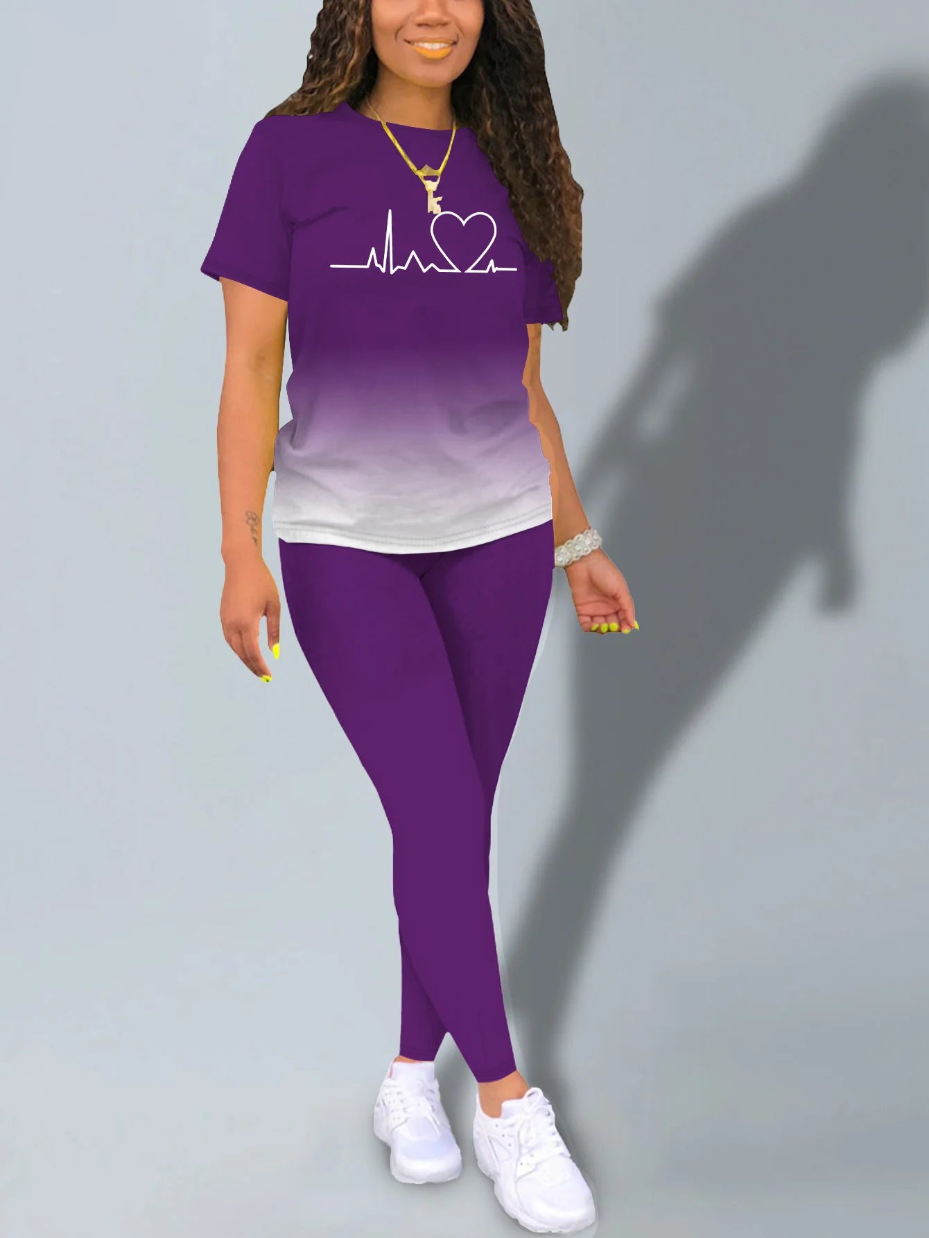 Women's Heart Print Gradient Summer Set