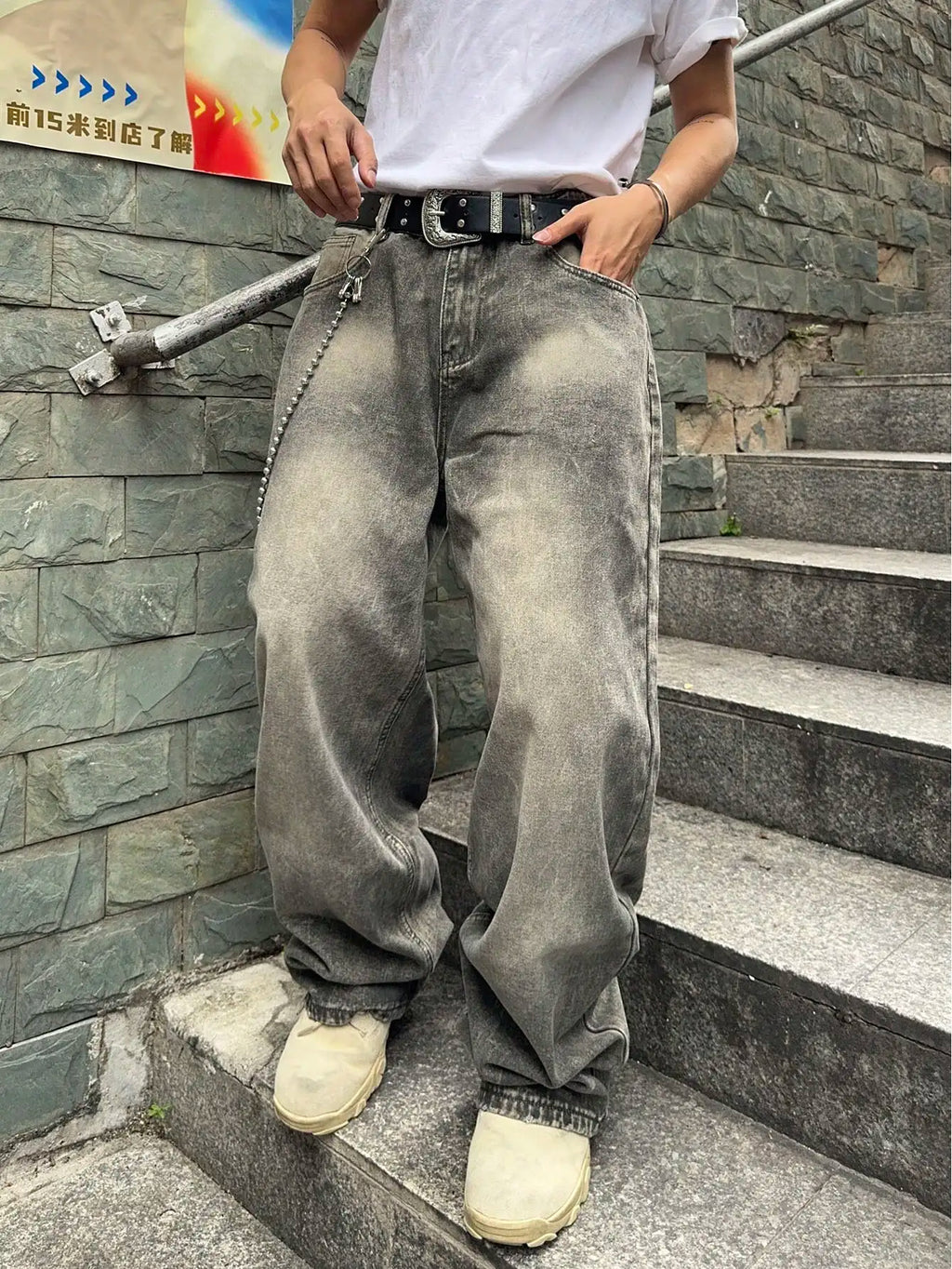 Men's Y2K Baggy Wide-Leg Denim Jeans