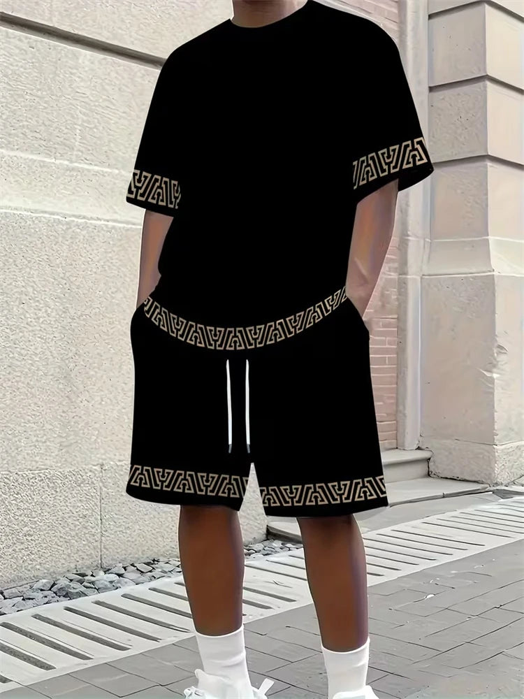 Men's 3D Riding Print T-Shirt & Shorts Set