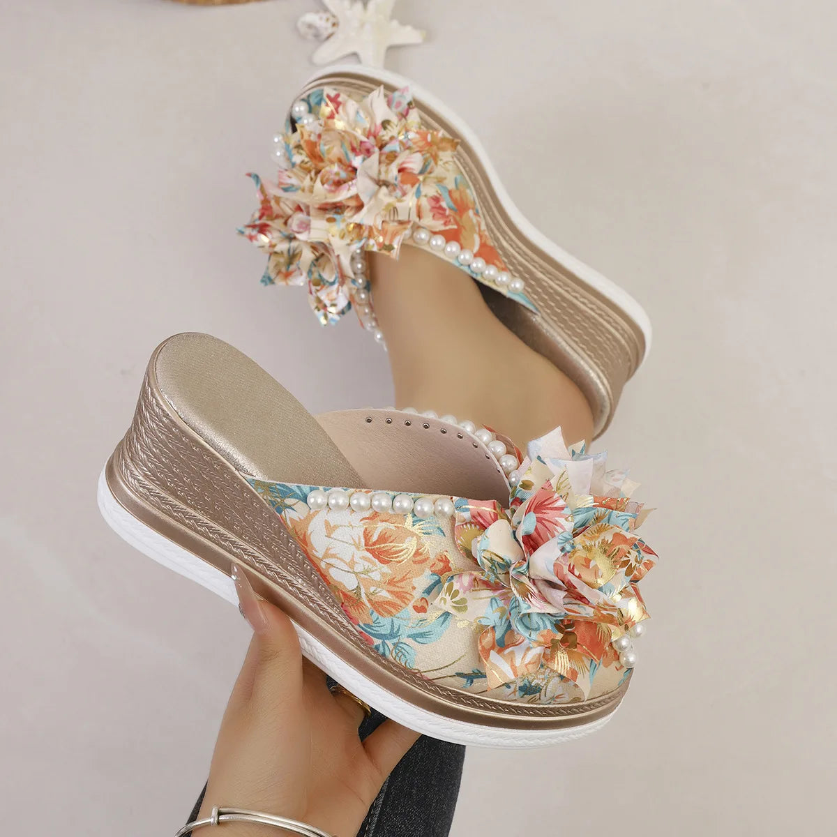 Women's Block Heel Flower Platform Sandals