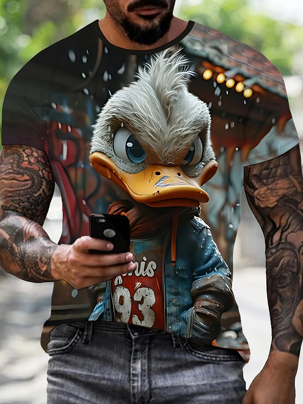 Unisex Cartoon Duck Hip-Hop Print T-Shirt