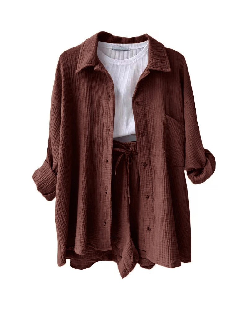 Women's Muslin Button Short Suit Set