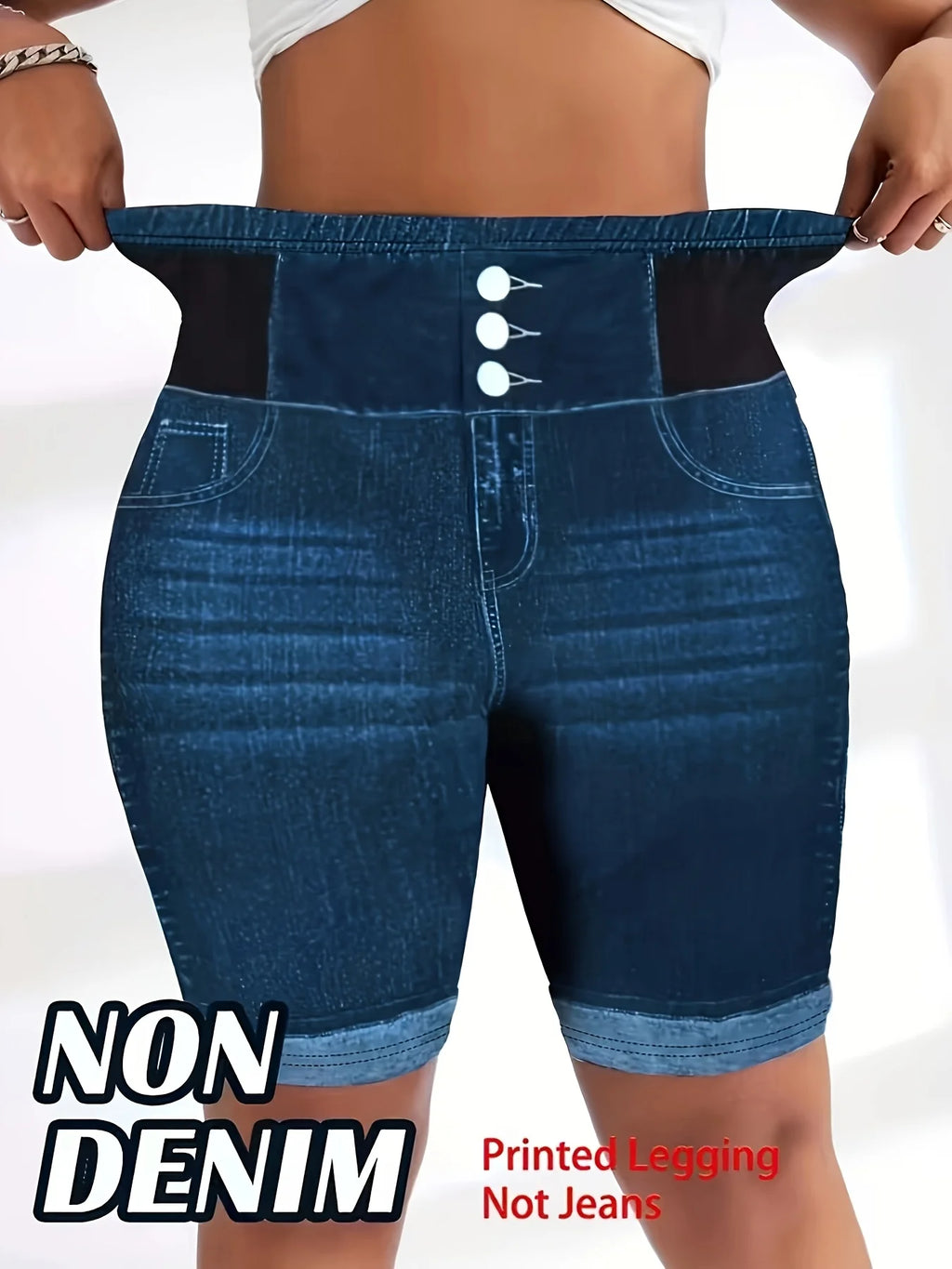 Women's Plus Size Faux Denim Biker Shorts