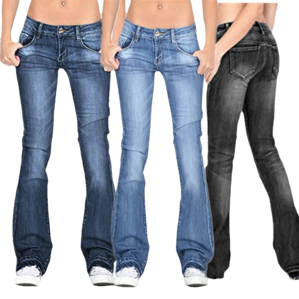 Women's Low-Rise Bell Bottom Flare Jeans