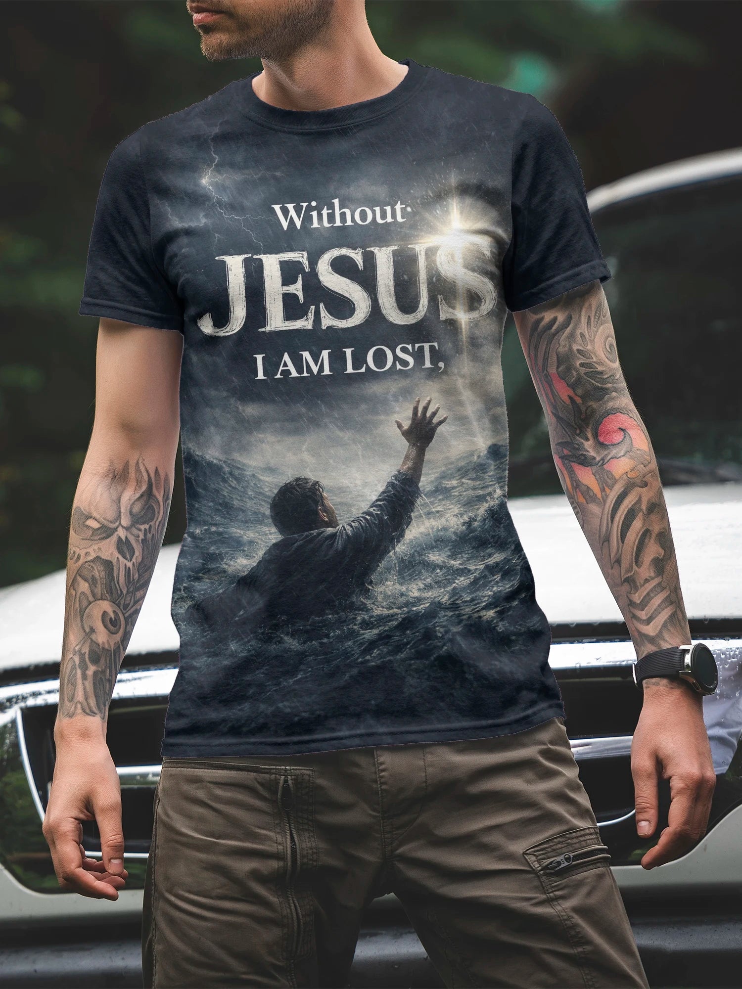 Men's 3D Print Crew-Neck Casual T-Shirt