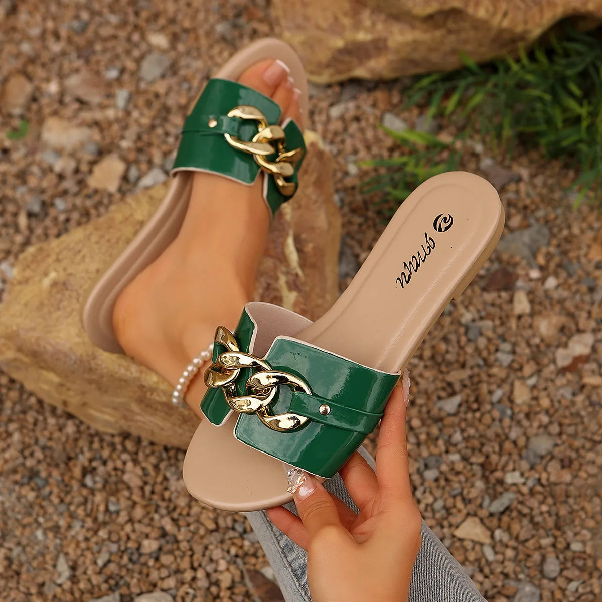 Women's Metal Detail Flat Sandals