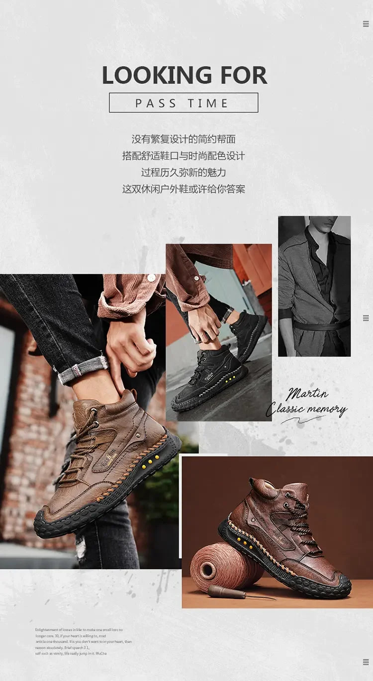 Men's Retro Lace-Up Casual Boots