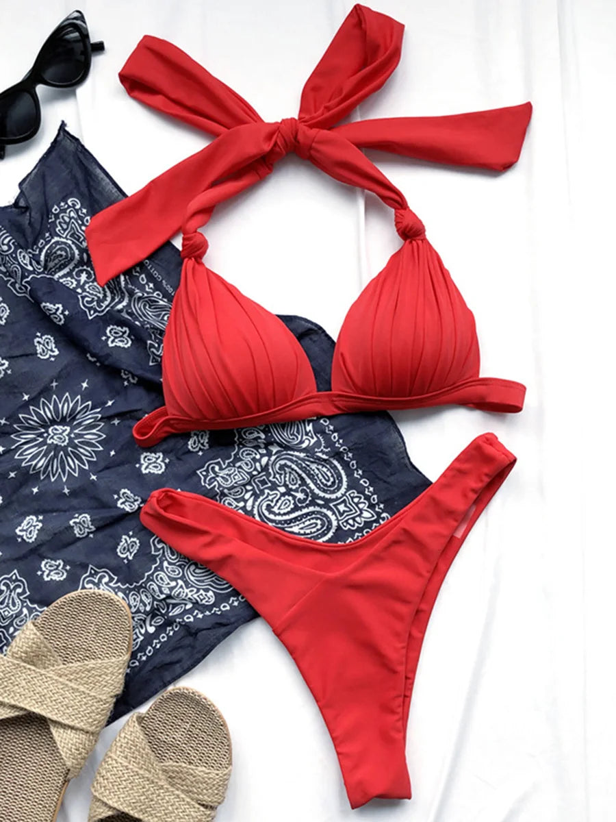 Women's Push-Up Halter Bra Cup Bikini Set
