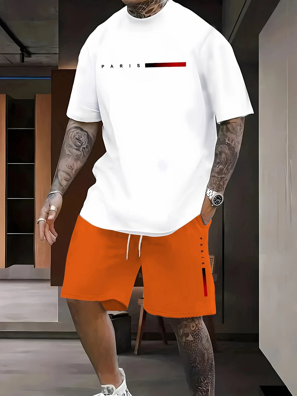 Men's King Print 3D T-Shirt & Shorts Set